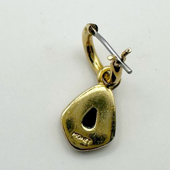Vintage Monet Earring Black Gold Teardrop Dainty Pierced Signed Retro VTG - Picture 2 of 5